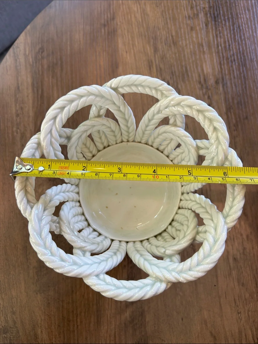 Spanish White Ceramic Piece in Basketweave Rope Pattern-Dated 1959
